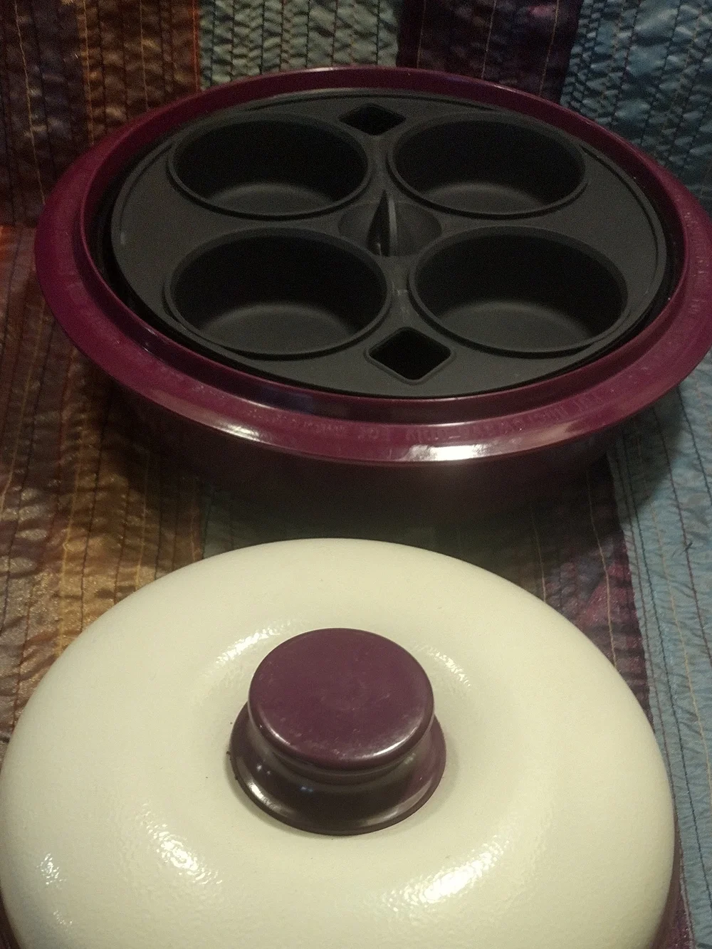 Purple and Cream Microwave Steamer with Lid